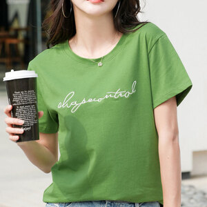 ☆ グリーン ☆ L ☆ Tシャツ レディース クルーネック 刺繍 半袖 oudgzr263 Tシャツ レディース 半袖 カットソー 丸首 部屋着 普段着