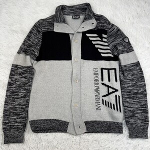 1円〜◎ エンポリオアルマーニ ニット カーディガン EA7 EMPORIO ARMANI ウール セーター 長袖 グレー 灰色 Sサイズ