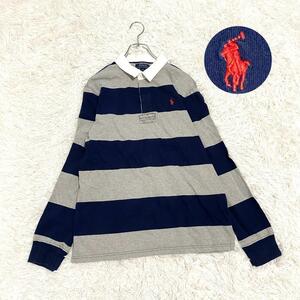 【現行タグ】POLO RALPH LAUREN（XL）長袖ポロシャツ　ラガーシャツ　バイカラー　ボーダー　ポニー刺繍ロゴ　大きいサイズ