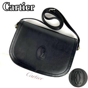 【美品】Cartier カルティエ マストライン マストドゥ ショルダーバッグ ポシェット ゴールド金具 フォーマル 男女兼用 カーフ レザー 黒