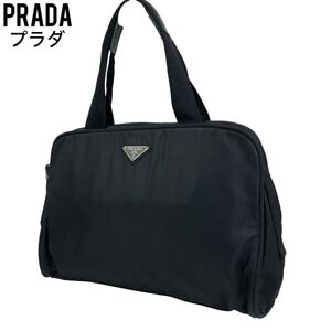 極美品　PRADA プラダ　トートバッグ　ブラック　ナイロン　レザー　手提げ　ハンドバッグ　ショルダーバッグ　三角プレート　白タグ　