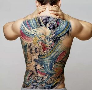 48 × 34cm タトゥーステッカー シール 刺青 入れ墨 タトゥー tattoo ボディーアート パーティー ファッション 青龍 龍 竜 ドラゴン 1622