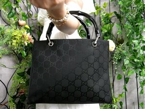 ●超美品●GUCCI グッチ●バンブー●GGナイロン●ハンド トート バッグ●黒●シルバー金具●イタリア製●腕掛け●かばん●Js47530