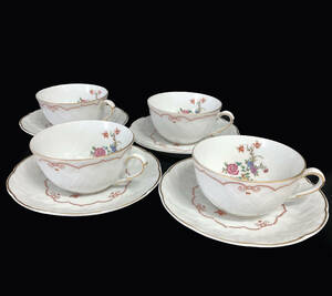 ◆◇LIMOGES★FRANCE リモージュ L BERNARDAUD & CO カップ＆ソーサー BARODA 4客 金継ぎあり ◇◆