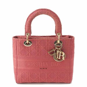 【クリスチャンディオール】Christian Dior LADY D-LITE ミディアム カナージュ エンブロイダリー ハンドバッグ ピンク 【中古】192187