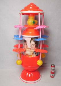 赤ちゃんとお母さんの笑顔 セルロイド オルゴールメリー 置き型 ゼンマイ おもちゃ