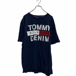 TOMMY HILFIGER 半袖 プリントTシャツ XL ネイビー トミーヒルフィガー クルーネック 古着卸 アメリカ仕入 a607-6599