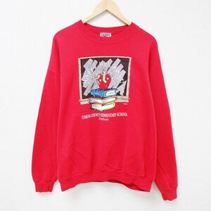 XL/古着 リー Lee 長袖 スウェット メンズ 90s ユニオン 小学校 大きいサイズ クルーネック 赤 レッド 24jan09 中古 スエット トレーナ