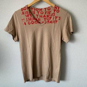 【良好】MARTIN MARGIELA マルジェラ Vネック プリントTシャツ ここのえタグ付き 国内正規品 サイズS メンズ 