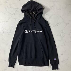 Champion チャンピオン プリント ワッペン マフポケット 裏毛 スウェット フーディー パーカー ブラック XL