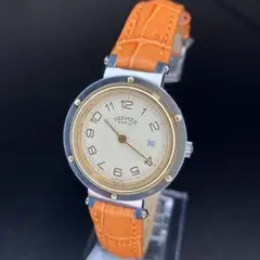 【良品 正規品 可動】エルメス 腕時計 クリッパー ゴールドコンビ ユニセックス