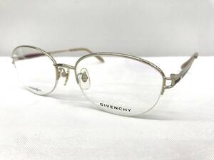 2T-045 新品 眼鏡 メガネフレーム チタン GIVENCHY ジバンシー 日本製 17g 53□17-135 ハーフリム メンズ 男性 レディース 女性 ゴールド系