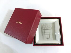 1000円スタート アッシュトレイ Cartier カルティエ アクセサリートレイ 角皿 小物入れ 灰皿 陶器 ブランド雑貨 箱付き WHO HH①429