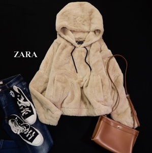 ザラ ZARA 大人可愛い☆フワフワ ボア フーディー プルオーバー パーカー M