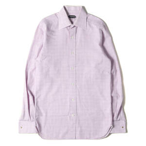 TOM FORD トムフォード シャツ サイズ:38 チェック ワイドカラー ドレスシャツ カフス ブロード デザイナーズ ライトパープル イタリア製