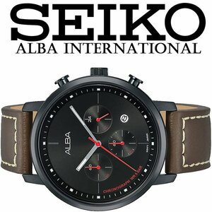 最後1本 セイコーALBA 新品1円 逆輸入 50m防水 クロノグラフ 本革ベルト ブラック＆ブラウン メンズ 入手困難 アルバ 日本未発売 腕時計