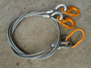 ワイヤーロープ　２点吊り　９Φ　４ｍ　フック付き　１組　送料無料
