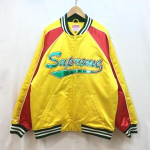 シュプリーム 21FW Mitchell & Ness Sequin Logo Varsity Jacket ミッチェル&ネス シークインロゴヴァーシティジャケット XL