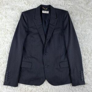 希少2012年モデル エディ期◎SAINT LAURENT PARIS サンローランパリ ストライプ テーラードジャケット 2B 2ボタン エディスリマン ブラック