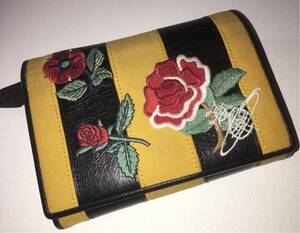 vivienne westwood★薔薇の刺繍の折り財布★used★ヴィヴィアンウエストウッド★鬼太郎カラー（私の第一印象です）★ユニセックス