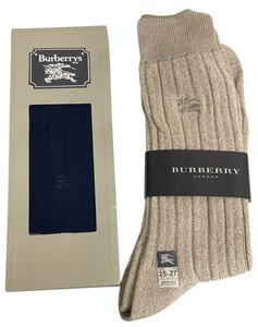 未使用 バーバリー ソックス 紳士 靴下 メンズ ブラウン　ベージュ ネイビー ホースマーク 2足 BURBERRY 【中古】