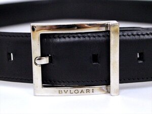 綺麗め☆BVLGARI【ブルガリ】ロゴバックル レザーベルト☆ブラック×シルバー金具☆本革☆ロゴ☆メンズ☆スーツ☆フォーマル