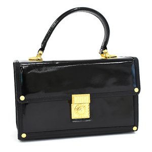 1円 ◆極美品 GIANNI VERSACE ジャンニヴェルサーチ バニティ ポーチ バッグ サンバースト エナメル ブラック◆E.Cme.tI-19☆