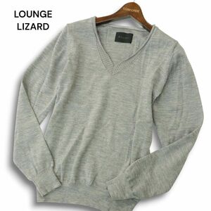 美品★ LOUNGE LIZARD ラウンジリザード 秋冬 ウール100％★ Vネック ニット セーター Sz.2　メンズ グレー　A4T12100_B#K