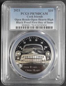 【最高鑑定】2021年 クック諸島 クラッシックカー PCGS 銀貨 PR70DCAM ウルトラハイレリーフ 初回限定 ブラックプルーフ モダンコイン 希少