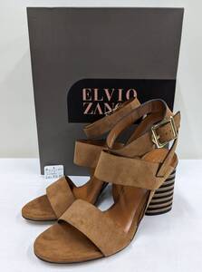 ELVIO ZANON/エルビオ・ザノン/チャンキーヒールスウェードストラップサンダル/やぎ革/SIZE 38(24.0-24.5cm)/美品