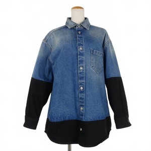 エムエムシックス メゾンマルジェラ MM6 Maison Margiela 21SS Spliced Denim Shirt 切替デニムシャツ ジャケット 38 インディゴ 黒