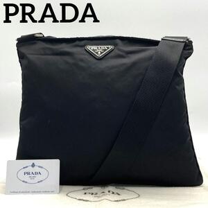 【極美品】プラダ PRADA テスート ナイロン ショルダーバッグ A4収納 三角ロゴ 白タグ ブラック 黒色 肩掛け 斜め掛け クロスボディ メンズ