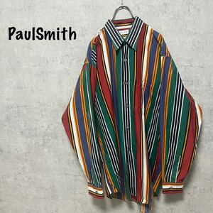 ポールスミス Paul Smith 長袖シャツ イタリア製 ストライプ マルチカラー メンズ　Lサイ大きめ　ゆったり　ポールスミスカラー　BDシャツ