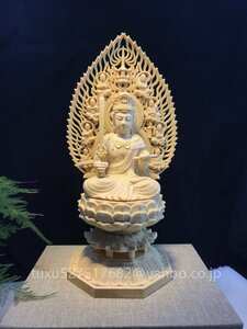 新作 仏教工芸品　仏教美術　木彫仏教　精密彫刻 仏師で仕上げ品 珍品 文殊菩薩 総檜木材 高さ29cm