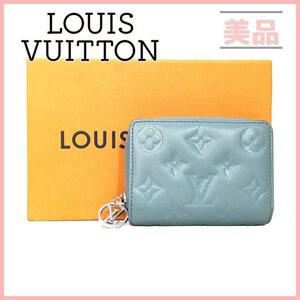 ルイヴィトン ポルトフォイユルー 二つ折り財布 ブルーグラシエール モノグラム エンボス LOUIS VUITTON 日本限定 水色 くすみブルー