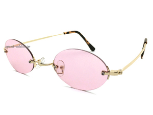 TWO POINT RIMLESS OVAL SUNGLASS GOLD × PINK/ツーポイントリムレスオーバルサングラス夏フェスライブ日差しuv紫外線カット縁なし楕円型