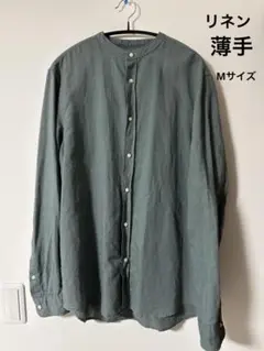 ZARA ノーカラー長袖リネンシャツ M