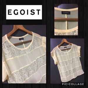 ◆EGOIST エゴイスト 半袖カットソー シフォン 胸元レース入り　ペイズリー柄　超美品