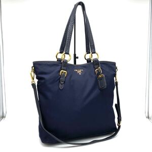 1円 良品 PRADA プラダ ロゴ 2way ナイロン × レザー ショルダー ハンド バッグ 白タグ164 eD1114H