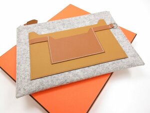 未使用【エルメス HERMES】 Y刻 フェルト×レザー TOODOO 29 トゥードゥー クラッチバッグ (レディース) グレー×ブラウン 仏製 ■7ME6826