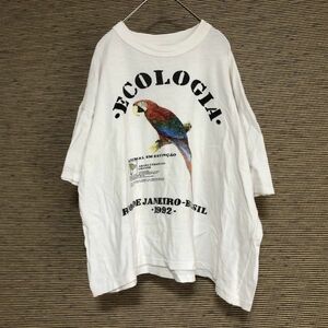 アニマル柄　半袖Tシャツ　ショート丈　インコ　鳥　ブラジル　デカプリント13　古着　入手困難　激レア　希少 人気　シングルステッチ