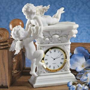子供の天使の置き時計 洋風置物美術大理石彫刻バロック様式かわいいキューピーインテリアクロック天使エンジェル西洋雑貨ケルビムケルブ