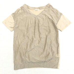 美品 LAPIS LUCE BEAMS ビームス オープンネック ドッキング チュニック カットソー F ベージュ 日本製 シャツ ブラウス Tシャツ 女性用