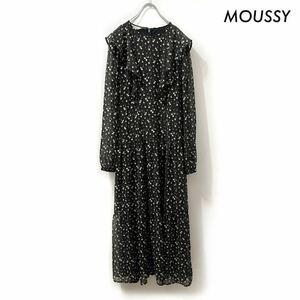 【送料無料】MOUSSY マウジー★FLOWER RUFFLE SLEEVE DRESS 花柄ワンピース ブラック 黒