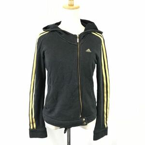 アディダス/adidas★スウェット/ライダース調/ジップアップパーカー【レディースM/黒×金/black×gold】Jacket/Jumper◆BH711