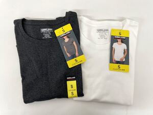 新品■KS カークランド レディース クルーネック シャツ S 2枚 半袖Tシャツ ホワイト/グレー コットン100% 