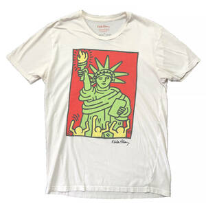 【980円スタート】USA 古着 半袖 Tシャツ Keith Haring ホワイト 白 メンズLサイズ キースへリング NY 自由の女神 古着卸 激安 BA1303