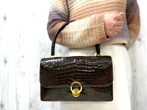 HERMES エルメス リングドゥ 26 クロコダイル ハンドバッグ バッグ レザー 茶系 80208