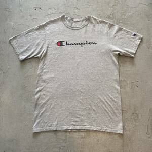 チャンピオン Champion スクリプト ロゴプリント ヘビーウェイト 肉厚 Tシャツ L程 霜降り 杢グレー USA古着 ビンテージ 60s 70s 80s 90s