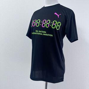 y2k プーマ　PUMA 黒　Tシャツ　半袖Tシャツ　丸首　レディース　ブラック ネオンカラー　ロゴ　XS 61031FH